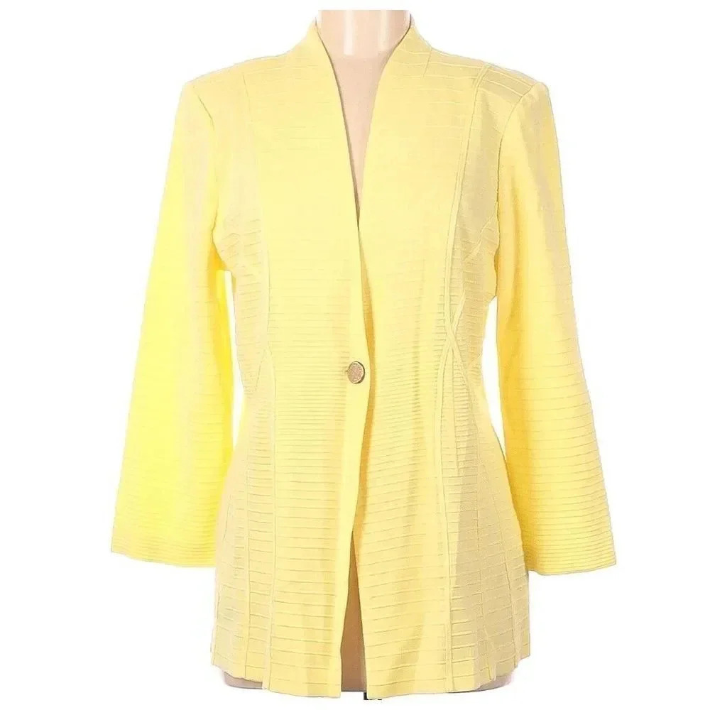 NWT Misook Textured One-Button Lemon Yellow Jacke… - image 2